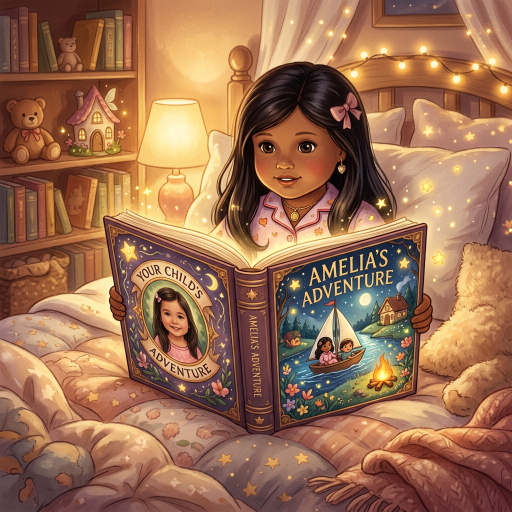 Generic American Girl toy-inspired bedtime story illustration