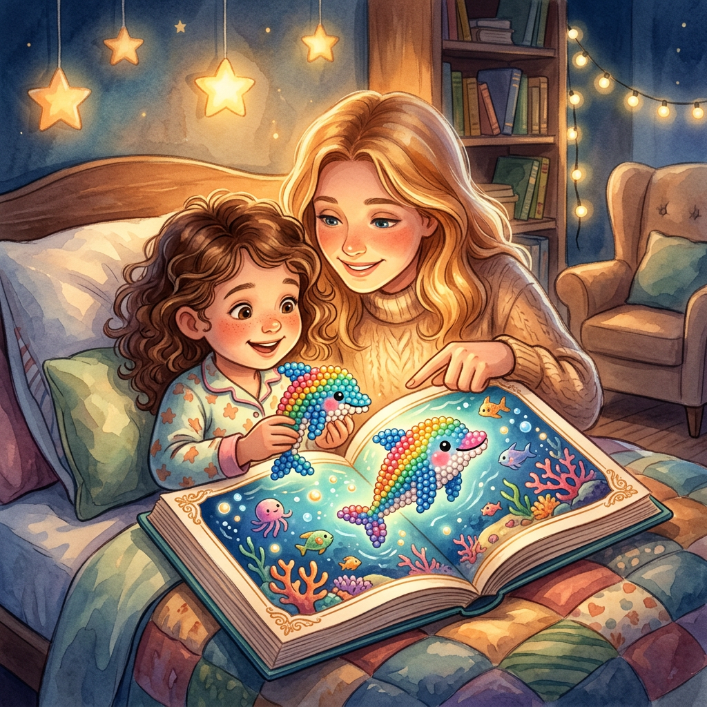Generic Aqua Beads toy-inspired bedtime story illustration