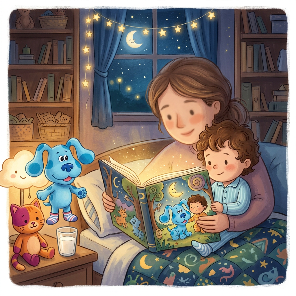 Generic Blue's Clues toy-inspired bedtime story illustration
