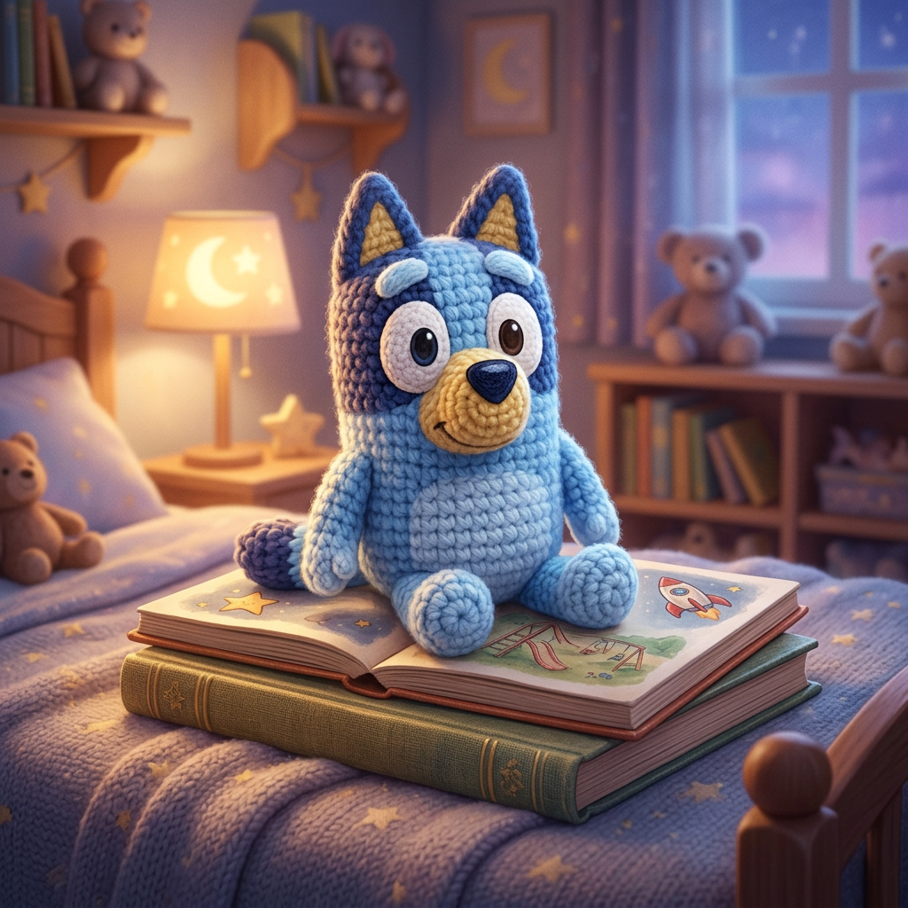 Generic Bluey toy-inspired bedtime story illustration