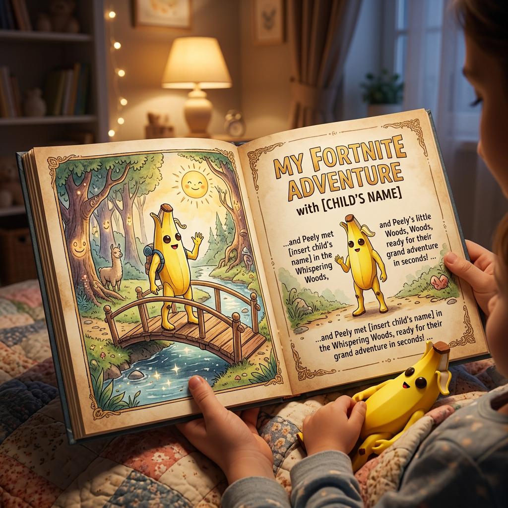 Generic Fortnite Figures toy-inspired bedtime story illustration