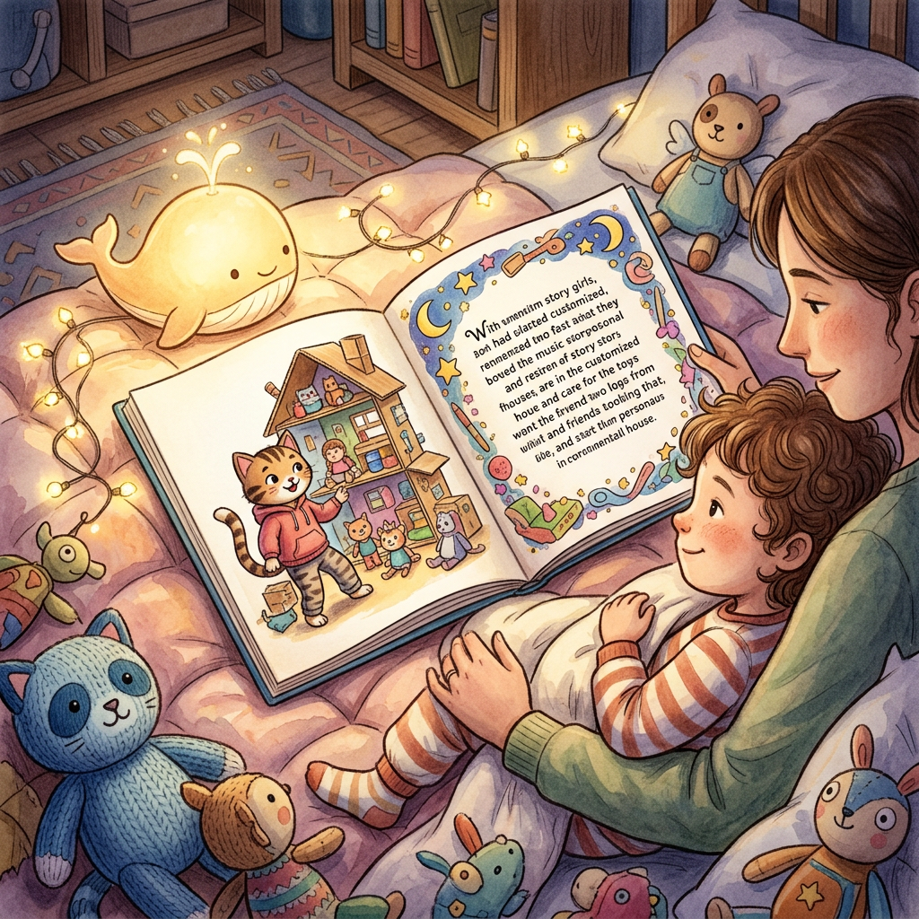 Generic Gabby's Dollhouse toy-inspired bedtime story illustration