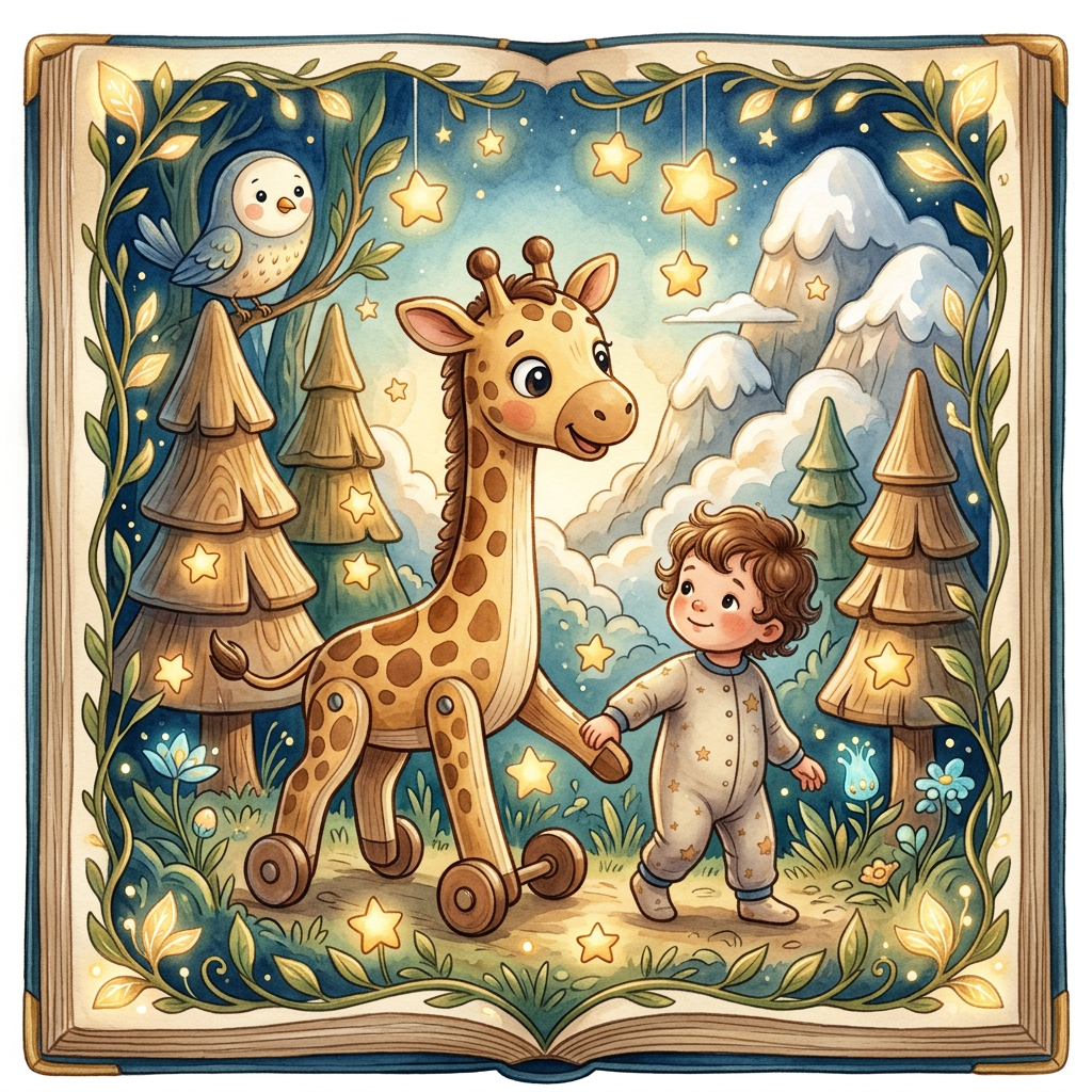 Generic Hape toy-inspired bedtime story illustration