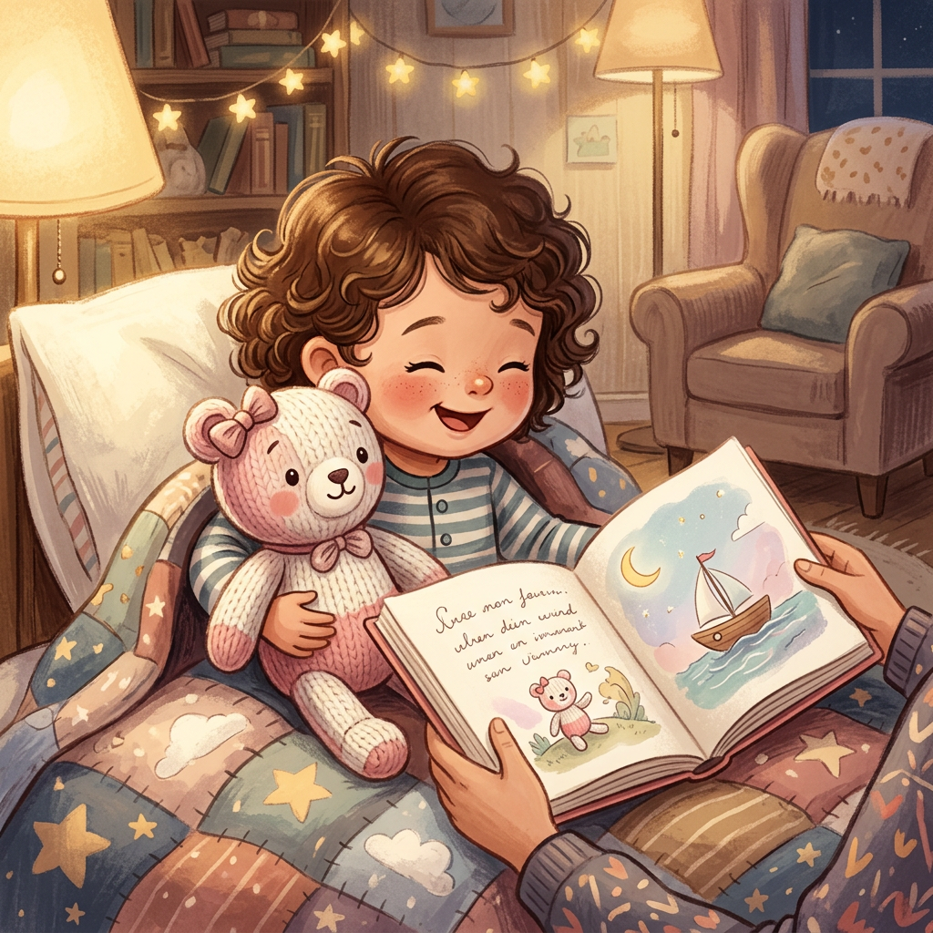 Generic Hello Kitty toy-inspired bedtime story illustration