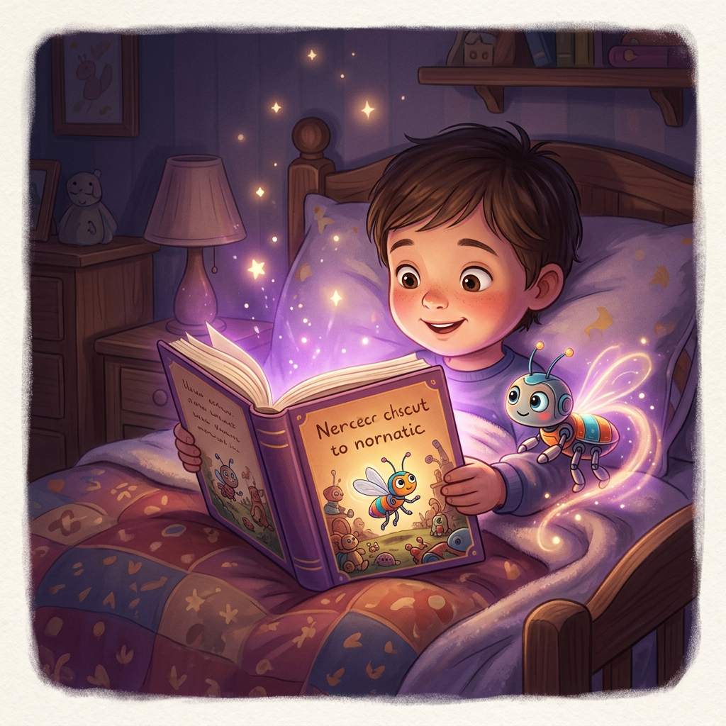 Generic Hexbug toy-inspired bedtime story illustration