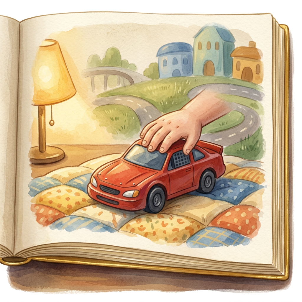 Generic Hot Wheels toy-inspired bedtime story illustration