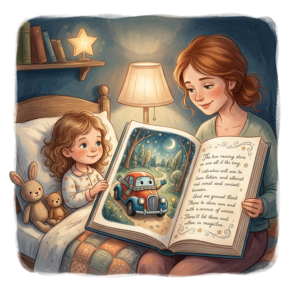 Generic Mattel toy-inspired bedtime story illustration