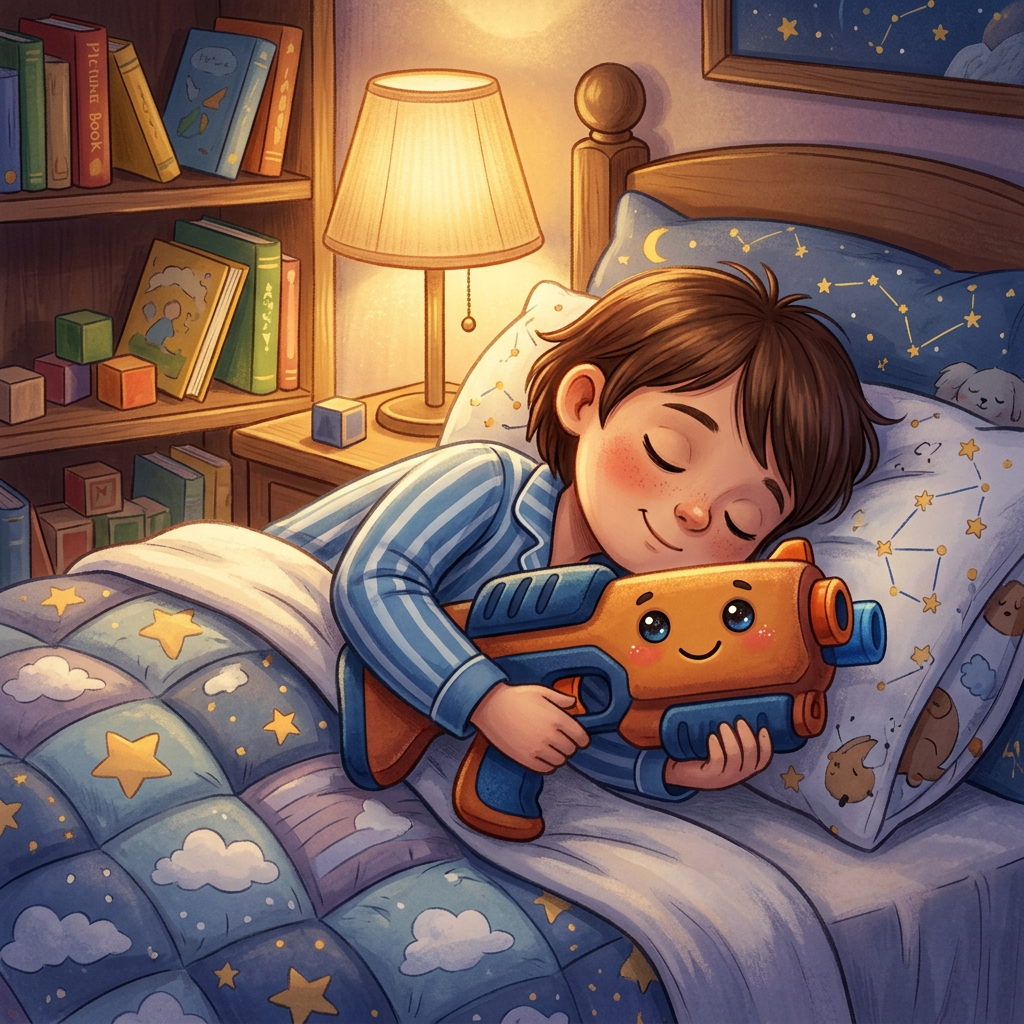 Generic NERF toy-inspired bedtime story illustration
