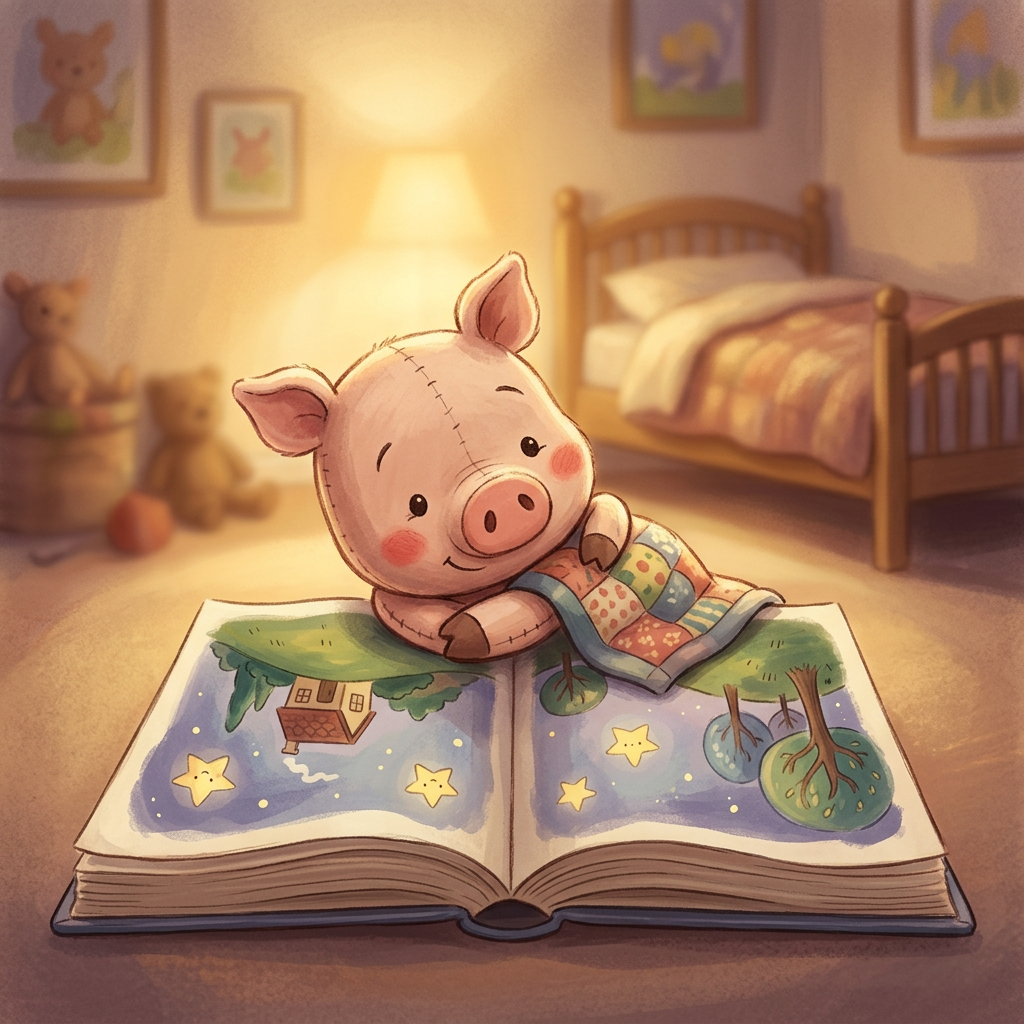 Generic Peppa Pig toy-inspired bedtime story illustration