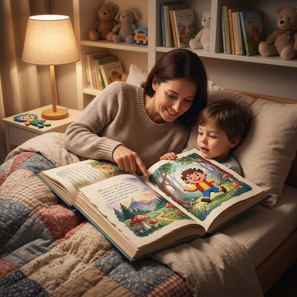 Generic Perler toy-inspired bedtime story illustration