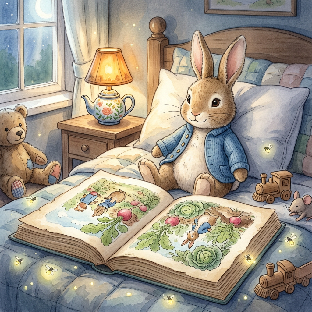 Generic Peter Rabbit toy-inspired bedtime story illustration