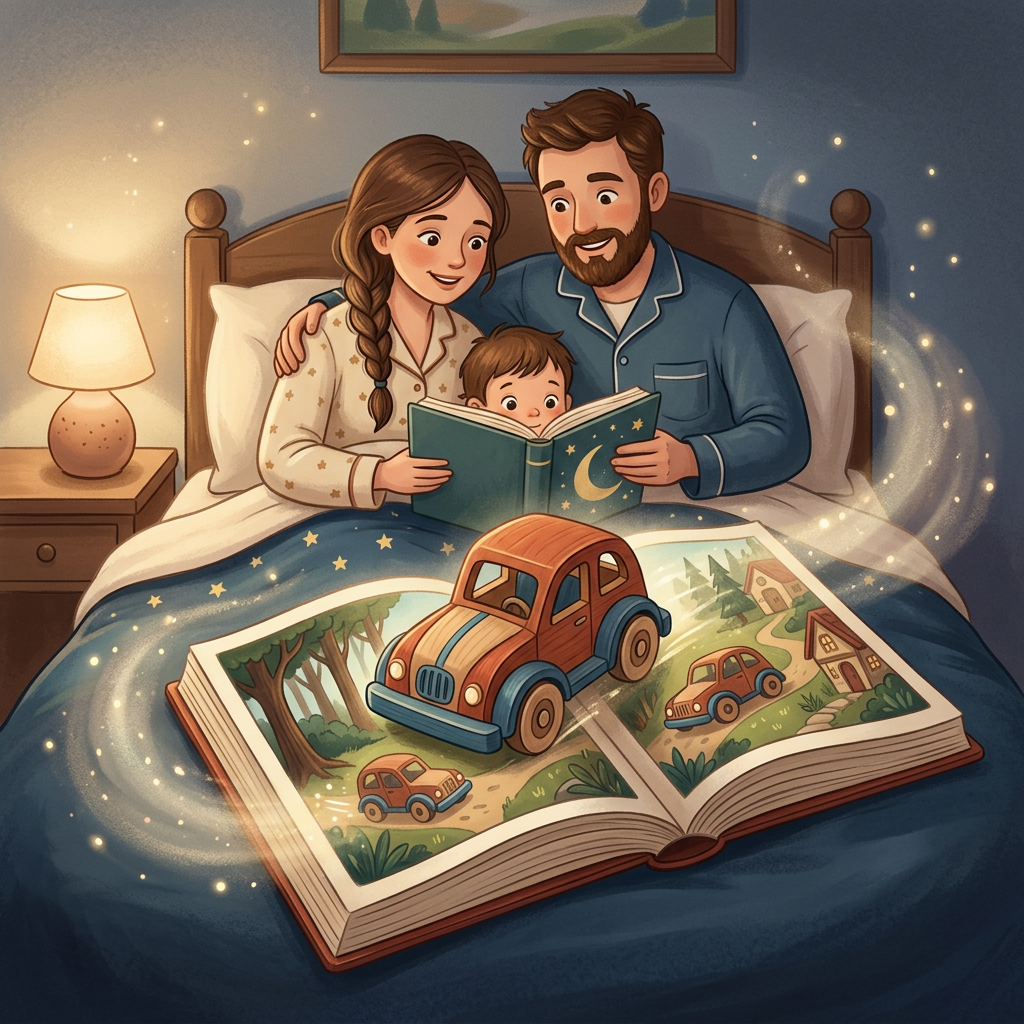 Generic PlanToys toy-inspired bedtime story illustration