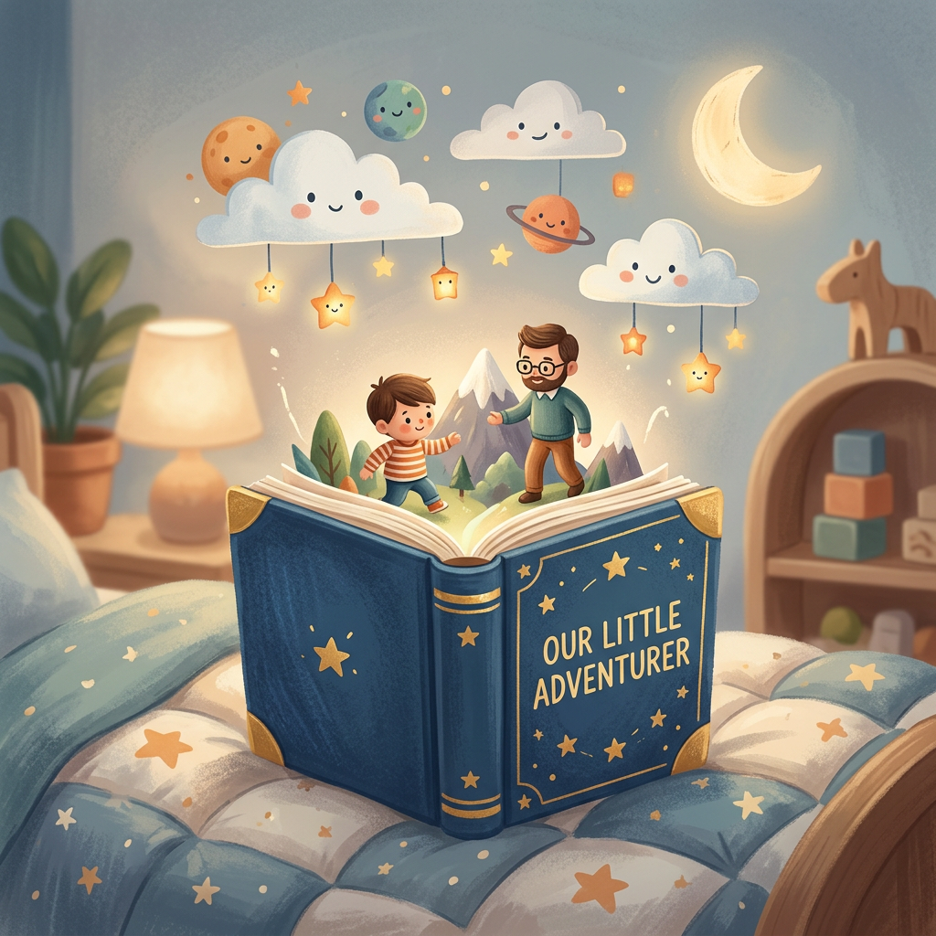 Generic Playmobil toy-inspired bedtime story illustration
