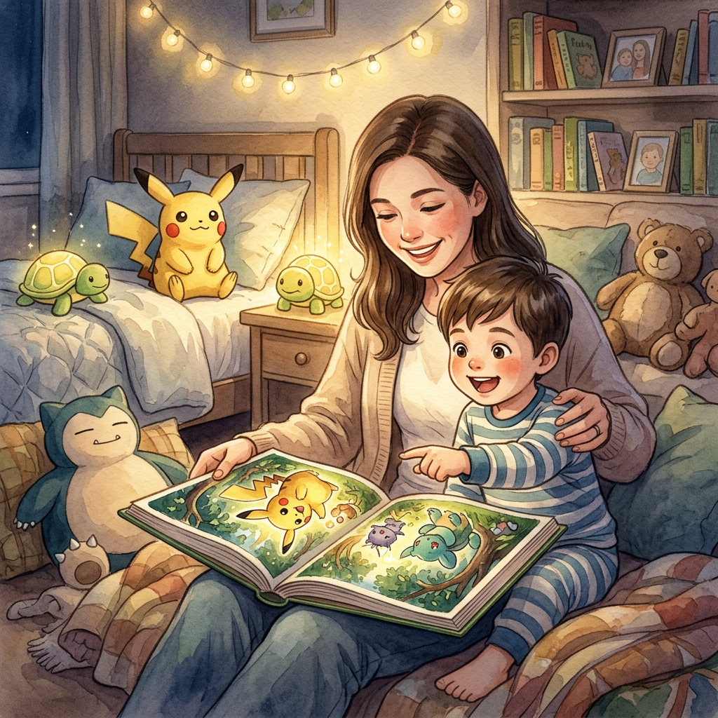 Generic Pokemon toy-inspired bedtime story illustration