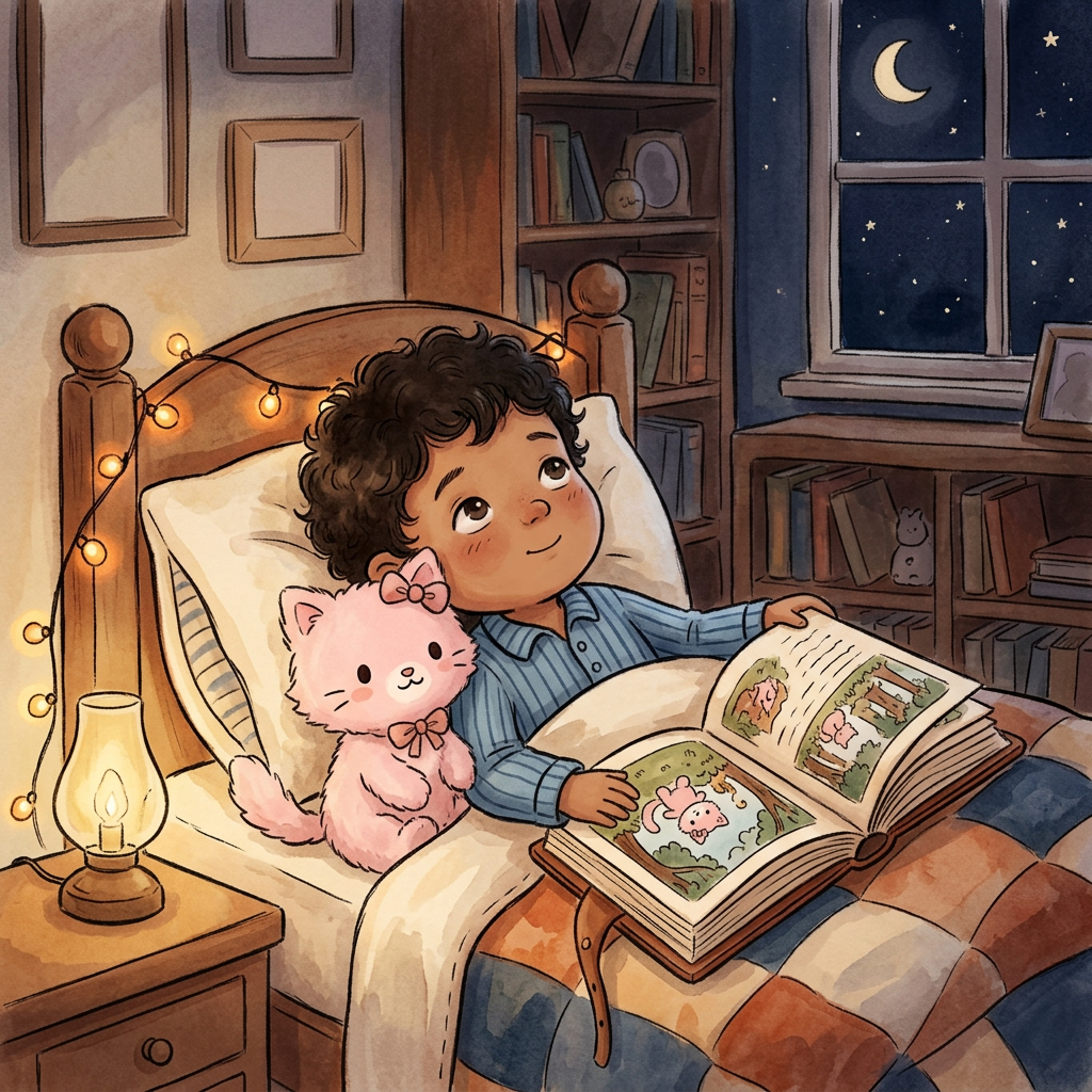 Generic Sanrio Plush toy-inspired bedtime story illustration