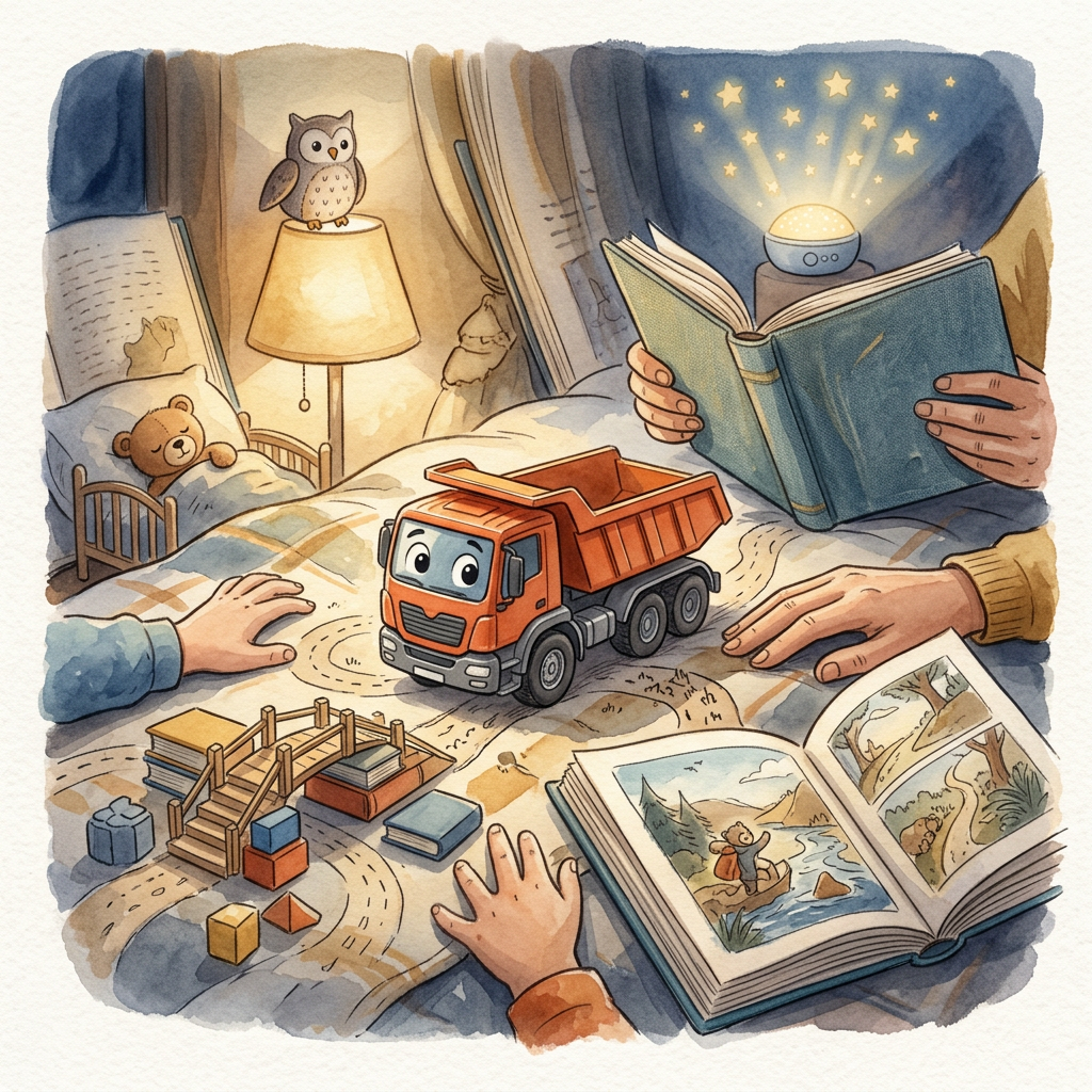 Generic Siku toy-inspired bedtime story illustration