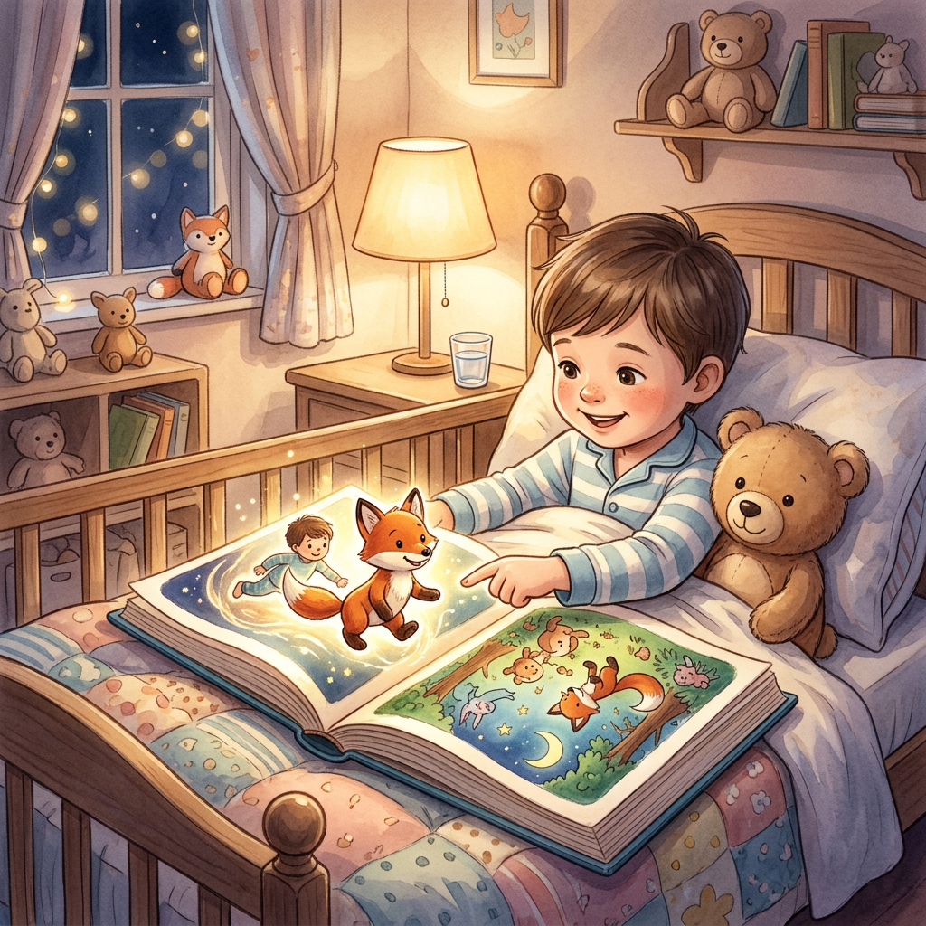Generic VTech toy-inspired bedtime story illustration