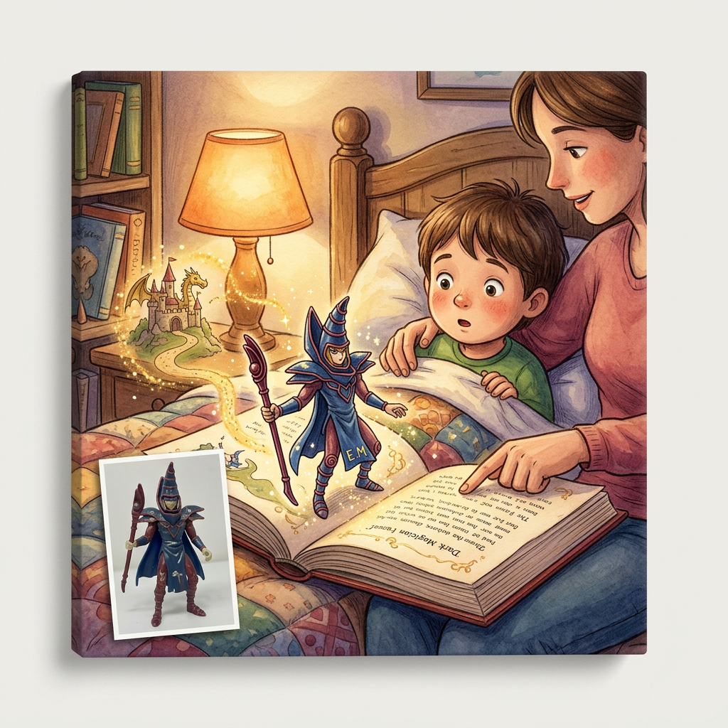 Generic Yu-Gi-Oh toy-inspired bedtime story illustration